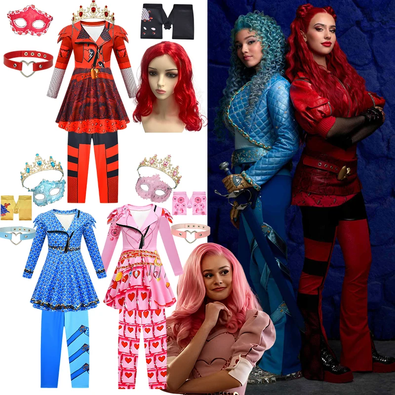 Descendants Princess Red Costume for Girls Rise of Red Kids Queen Bridget Cosplay Costume Chloe Children Halloween Party Clothes