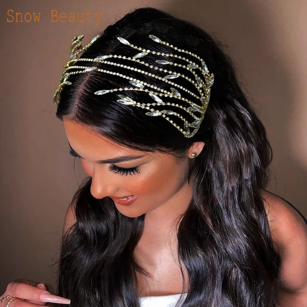 

A408 Luxury Bridal Headband Handmade Rhinestone Tiaras Bride Hair Accessories Party Headpiece Designer Headwear Women Hair Band