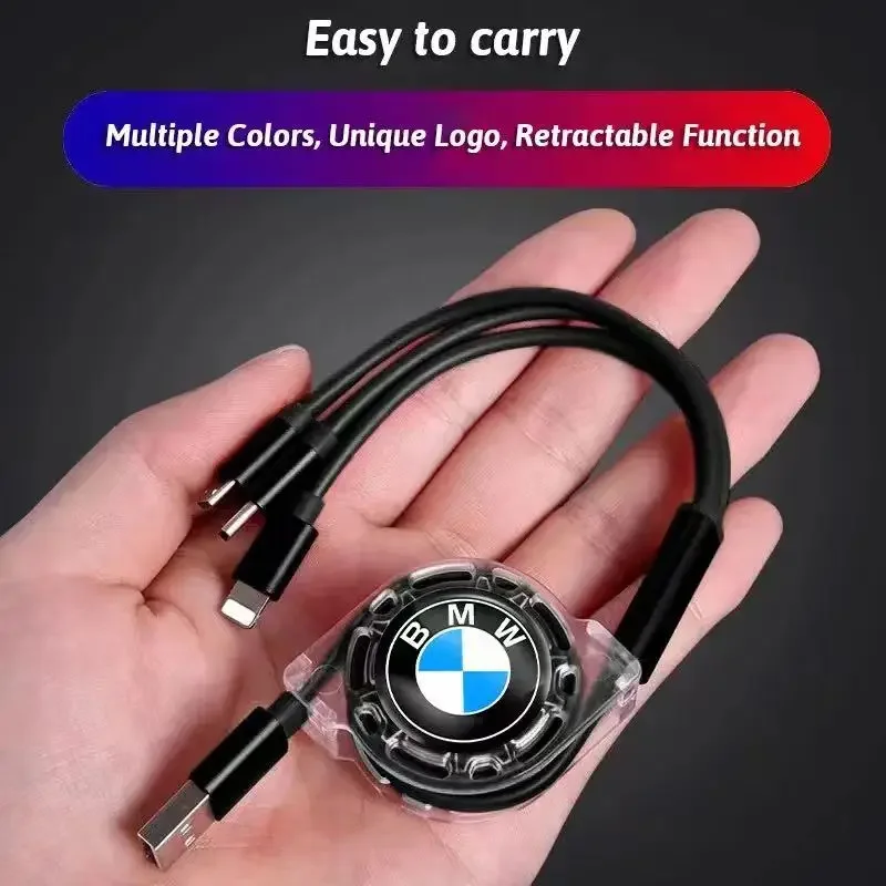 Car 3 In 1 Retractable Micro Data Wire USB Type C 100w Fast Charging for BMW M M3 M5 X1 X3 X5 X6 E90 E91 E92 E93 F10 F30 E60 F13