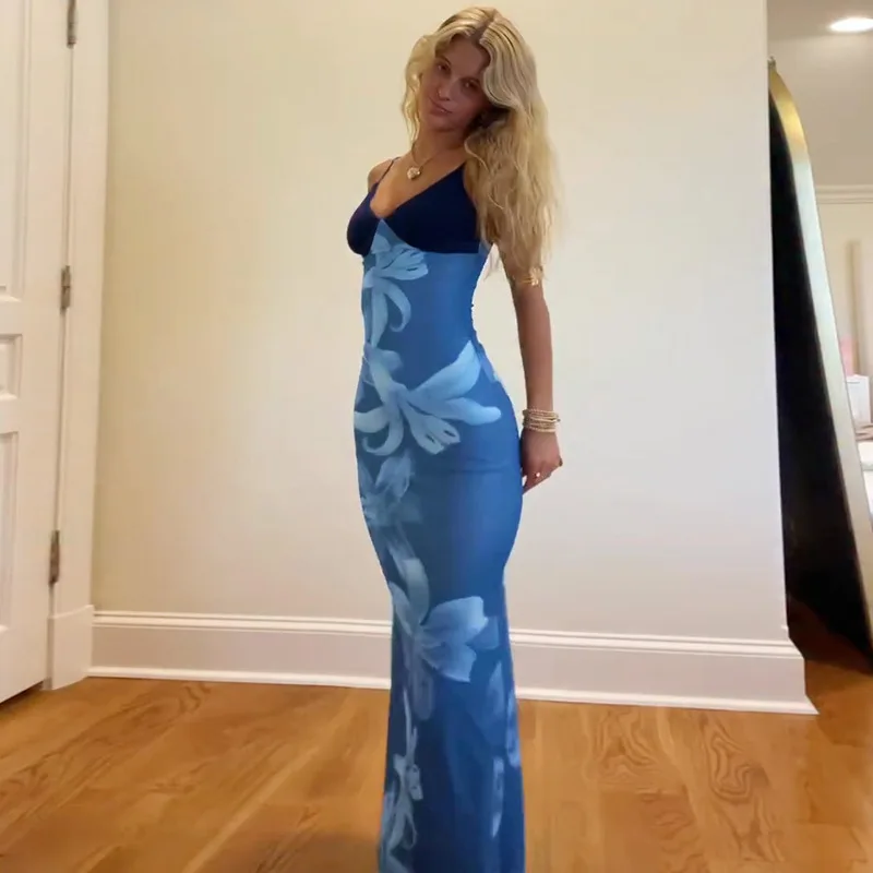 مثير V-Ne مطبوعة لي طويل حزام التخسيس الدكتور المرأة Faion عبر الحدود Ss القطن البوليستر محبوك منتصف الخصر ثوب