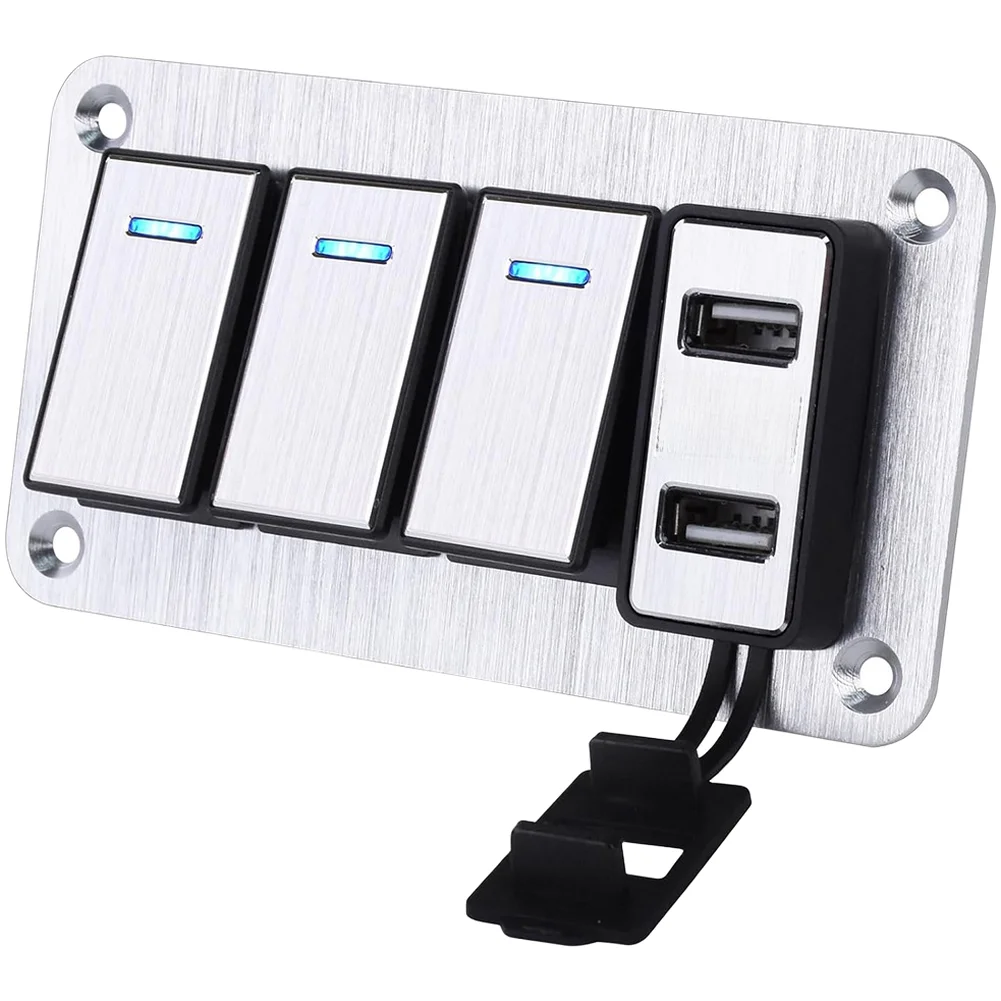 Vehicle Electrical Switch Panel Aluminum Waterproof Construction with Dual USB Charging and Voltmeter for 12V 24V DC Systems