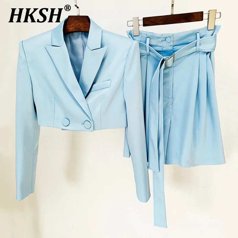 

HKSH Summer New Women Tide Chic Ins Fashion Elegant High Street Solid Color Short Blazer Casual Short Pants Two-Piece Set HK5807