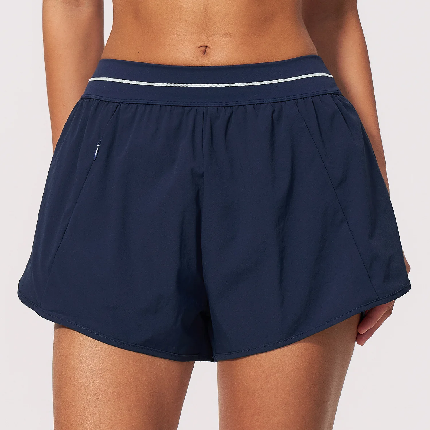 Women 2 in 1 Running Shorts with Pockets Contrast Waistband Flowy Loose Fit Double Layer Gym Workout Yoga Bottoms Sportwear