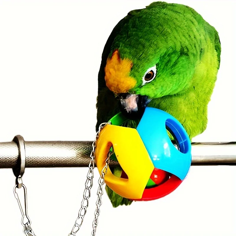 Interactive Parrot Chewing Toy Reduces Stress and Boredom with Durable Ball Design and Swinging Cage Hanging Feature