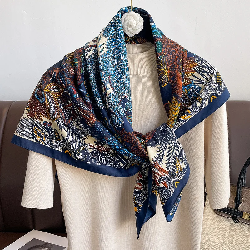 90*90cm Platz Schal Twill Baumwolle Gefühl Frauen Kopf Schals Und Wraps Luxus Druck Hals Schals Hijab Bandana pashmina