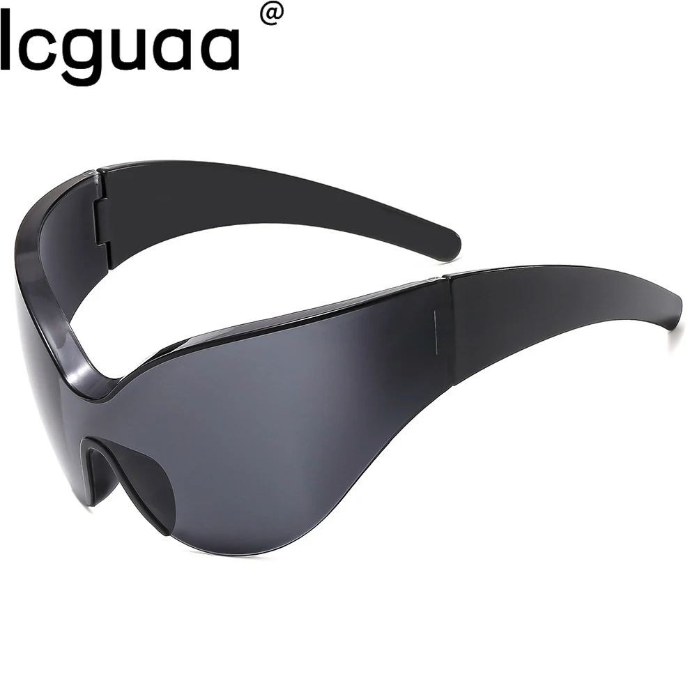 

Steampunk Oversized Butterfly Sunglasses Goggle Onepiece Trendy Rimless Y2K Shades Sun Glasses for Women/Men UV Sport Sunglasses