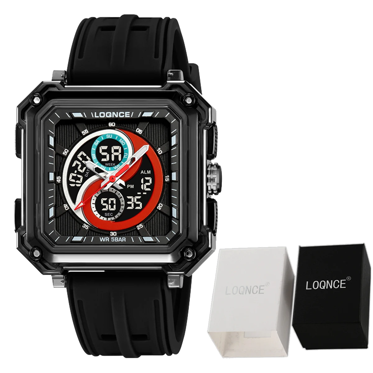 

New LOQNCE 98009 Men's Watch Fashion 5ATM Waterproof Watch for Men with Box Analog-Digital Movement Multifunctional Male Watch