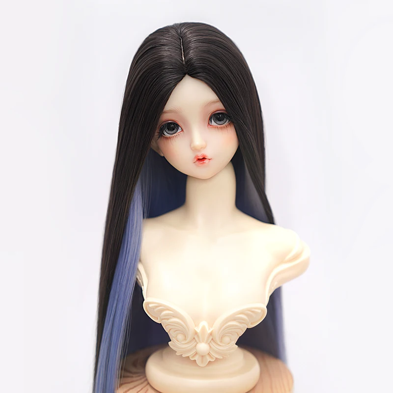 

Новый парик куклы, длинные прямые волосы для куклы 1/3 1/4 Bjd, мягкие шелковые волосы с цветными блоками, игрушки для девочек, аксессуары для кукол, без куклы