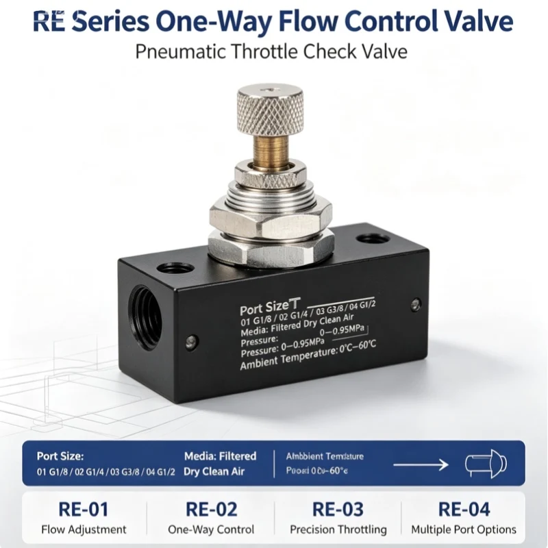 Re Series Speed Control Valve One-Way Flow Control Pneumatic Air Valve G1/8
