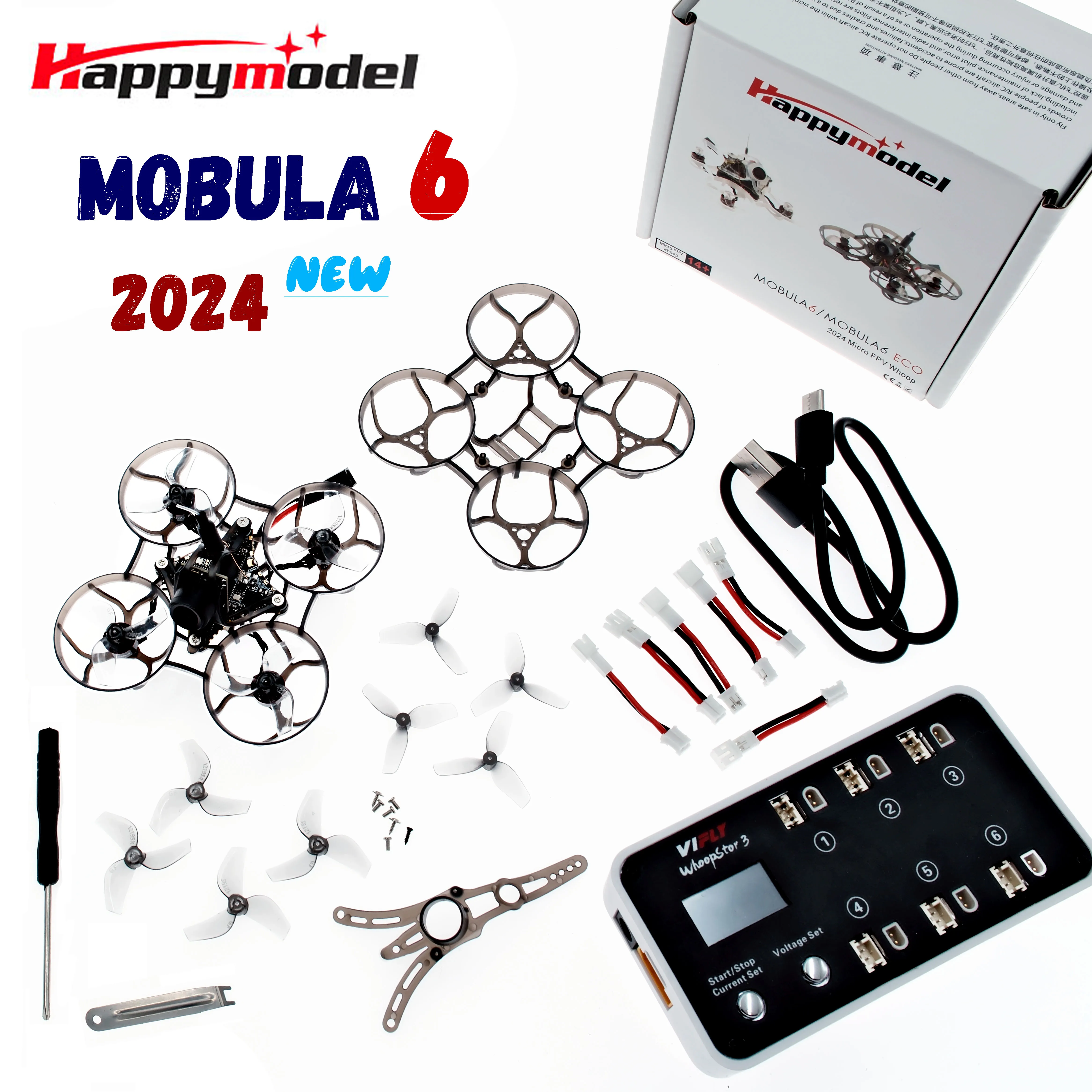 HappyModel Mobula6 2024 1S 65mm Ultra Light Micro FPV Whoop Drone w/ ELRS 2.4GHz SuperX ELRS 800TVL 400mW 0702 KV28000 For FPV