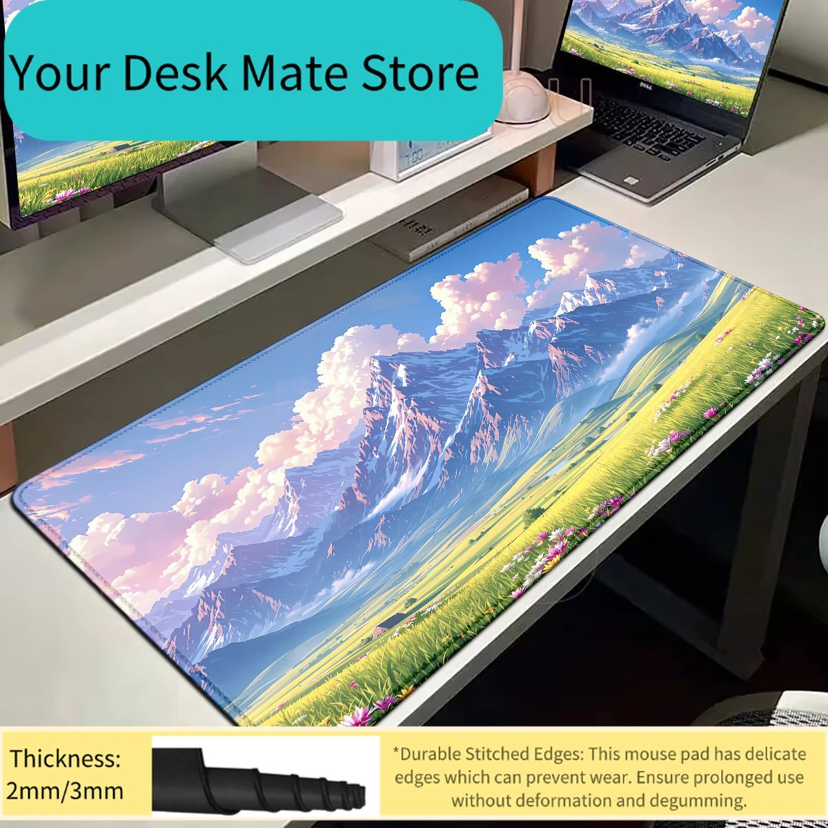 

Игровой коврик для мыши Snow Mountain & Prairie с пейзажным дизайном, нескользящий коврик для клавиатуры