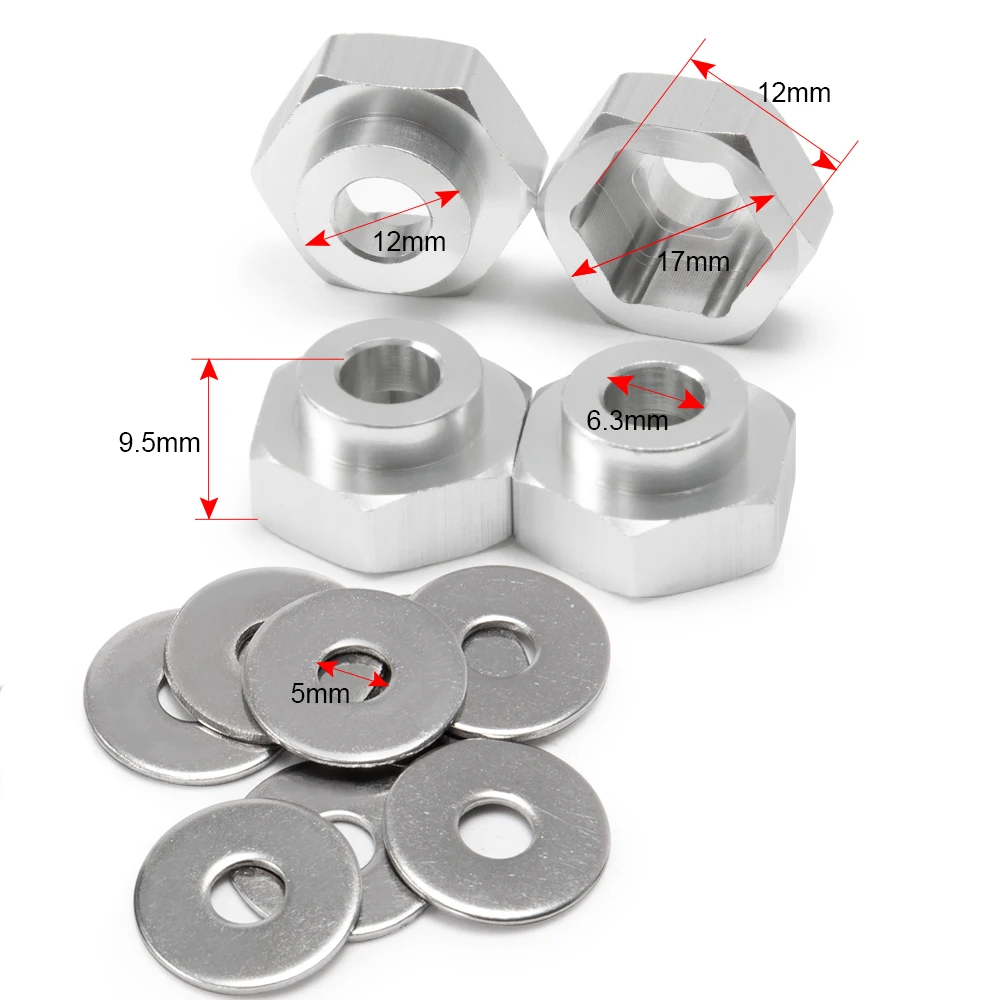 AXSPEED 4PCS Hex Wheel Hub Drive Adapter colonna di estensione dado metallico da 12mm a 17mm per 1/8 1/10 Axial SCX10 TRX4 Parts