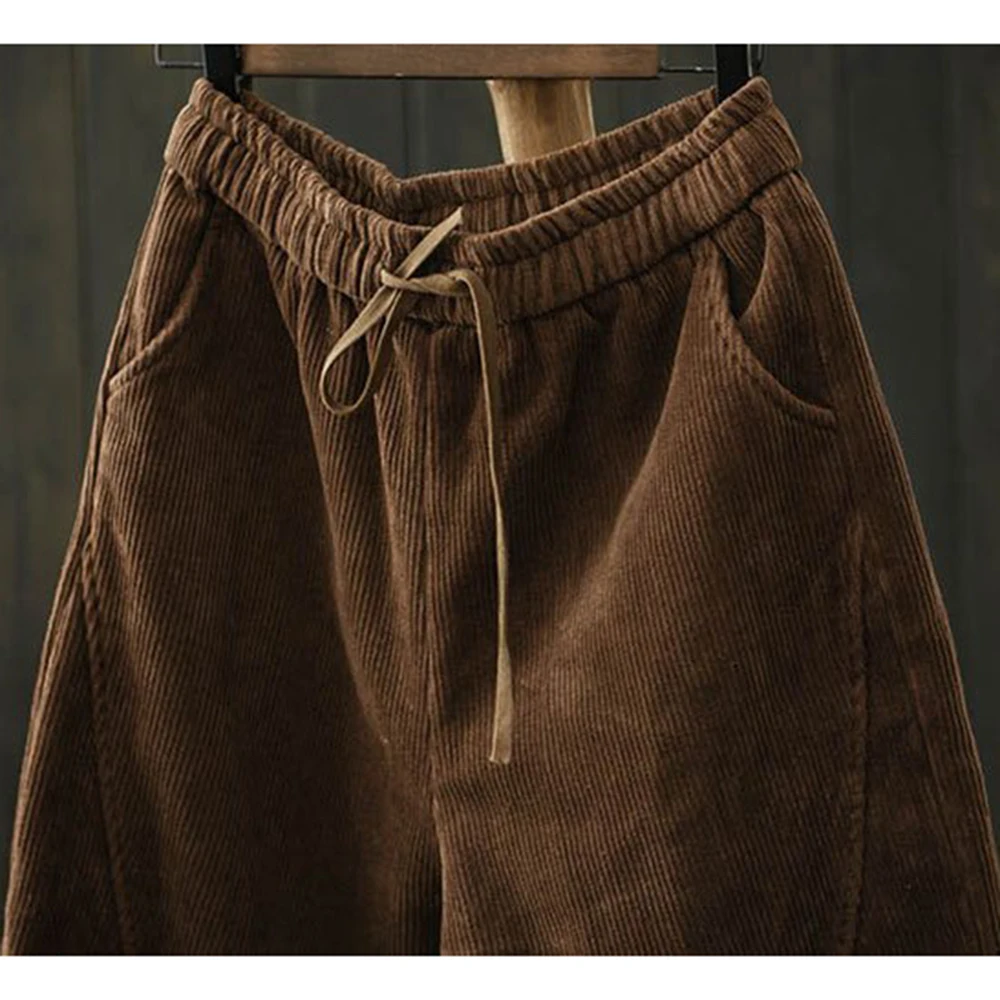 Autumn Winter Female Casual Loose Corduroy Pant Ladies Elastic Waist Corduroy Trousers Women Large Size 4XL Warm Pantalons