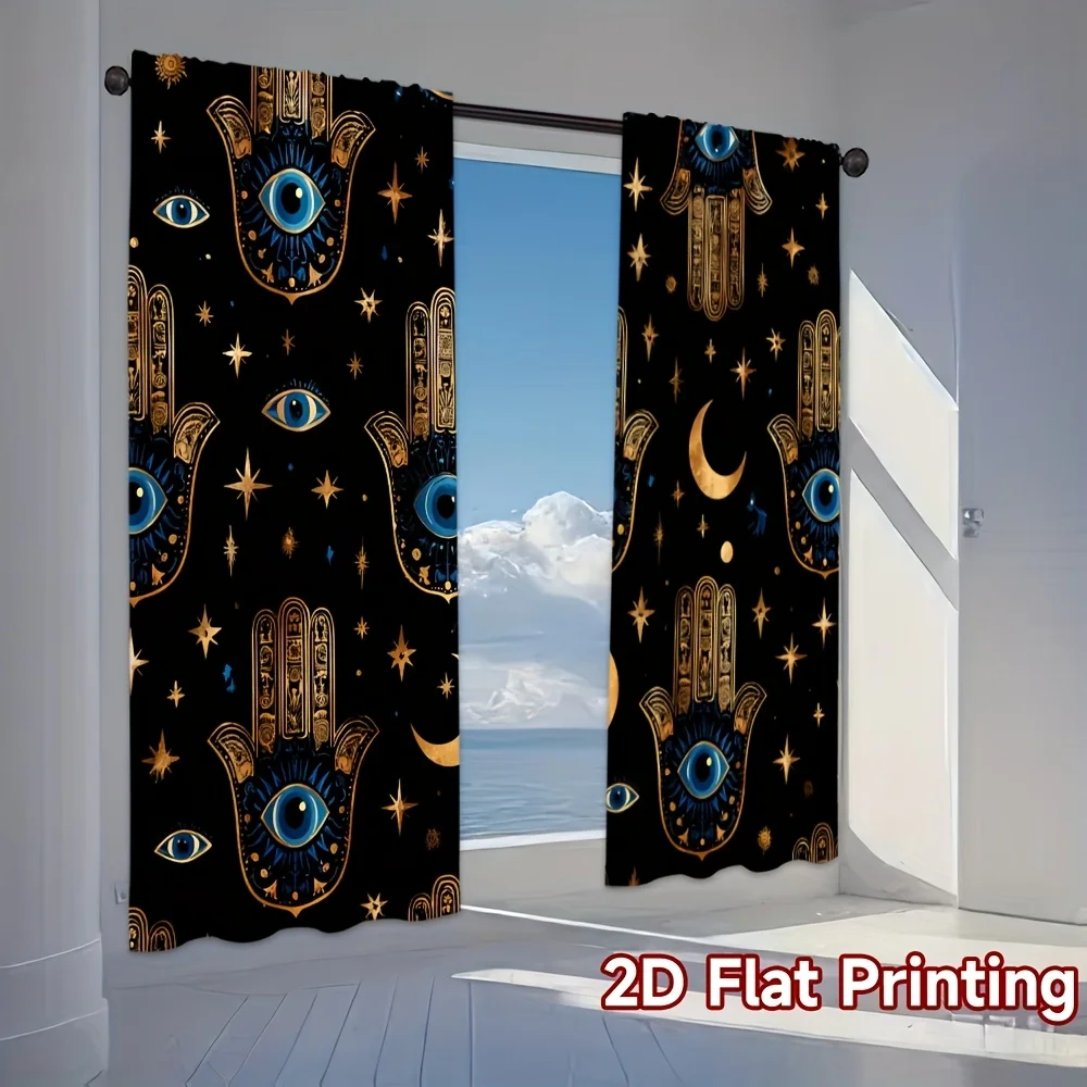 Boho Hamsa Hand Evil Eye Black Curtains Window Drapes Mystic Spiritual Tapestry Eye of Providence Goddess Decoration Astrology W