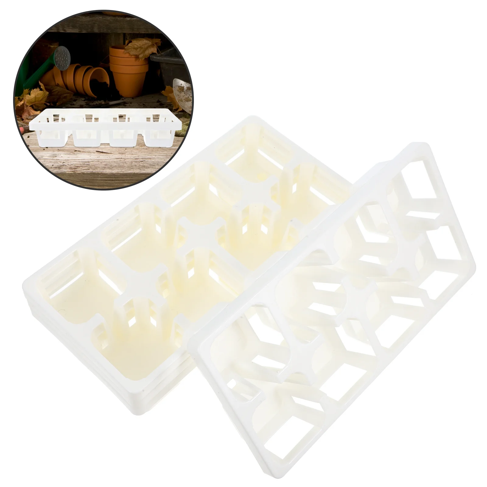 

4Pcs Planter Pot Rack Plastic Nursery Pot Tray 8 Holes for Succulents Plant Growing Greenhouse Sowing Planter Tray