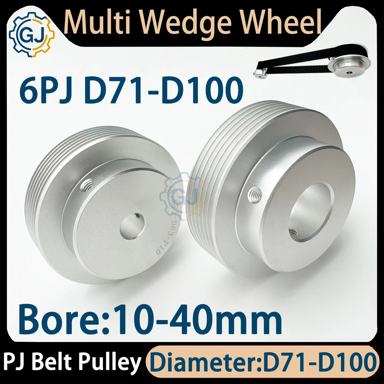 6PJ Belt Pulley Dia 71-100mm 6PJ Multi Wedge Wheel 6 Groove PJ Belt Pulley 6 Slots Motor Shaft 6 Peak Groove Pulley Bore 10-40mm