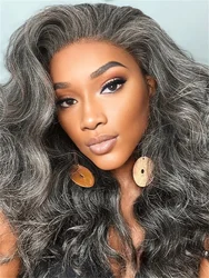 Nadine 13x4 Salt And Pepper Wavy Glueless Gray Color Pre-Cut Lace Wig Human Hair Body Wave Lace Frontal Wig Human Hair For Women