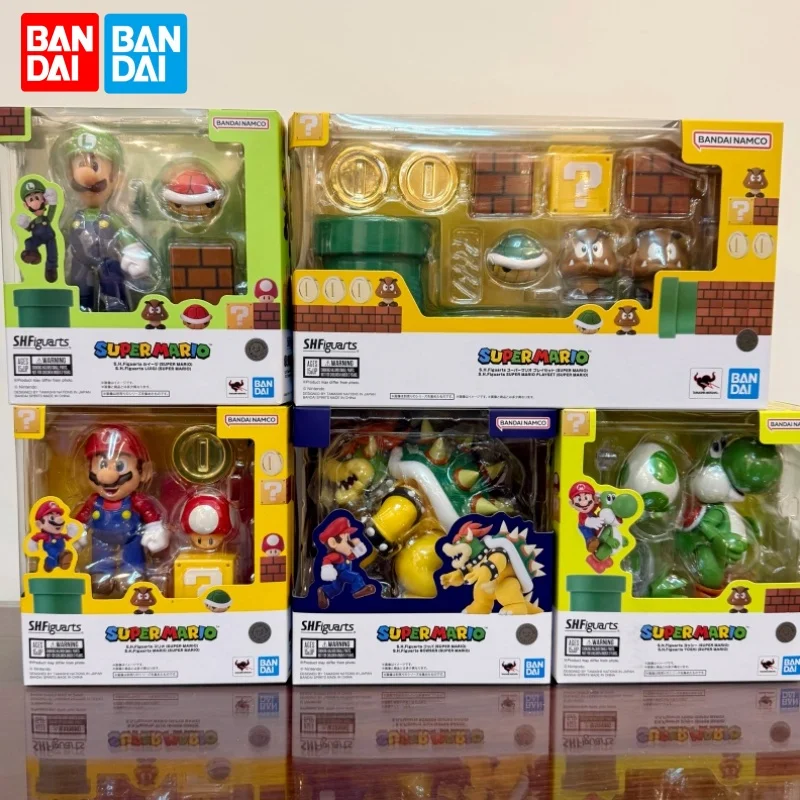 

Оригинальные фигурки Bandai S.H.Figuarts из серии Super Mario: Луиджи, Йоши, Боузер, коллекционные игрушки для мальчиков и девочек, подарки, украшения