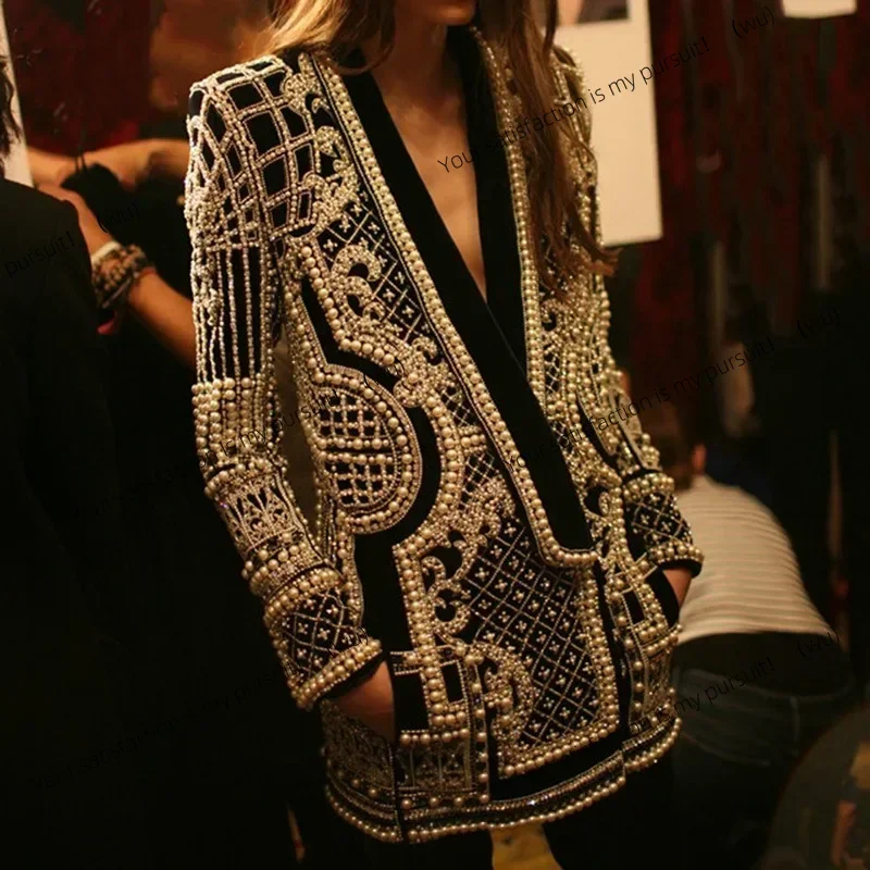 

ZOCI-V-neck long-sleeved bubble bead pattern, retro, elegant, fashionable, versatile, loose and comfortable blazer