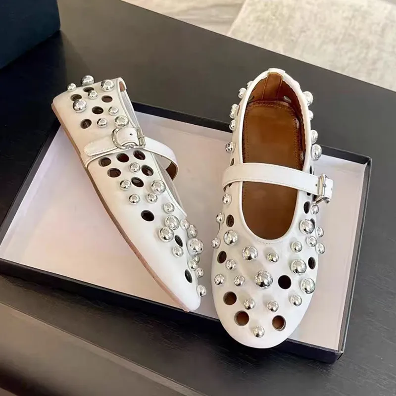 

Модные, элитные, классические одиночные туфли с жемчугом, женские весенне-осенние трендовые новые кожаные балетки, туфли на плоской подошве