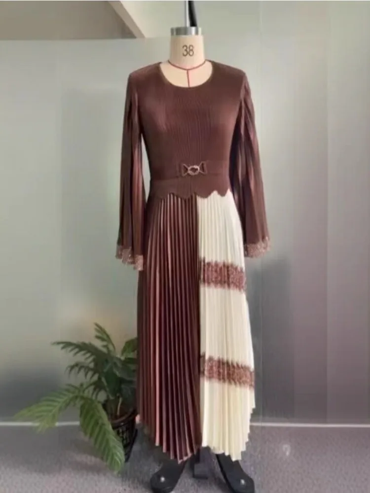 

Miyake Pleated Loose Fashion Dress Printed Elegance 2025 Autumn New Long Dress Women's Clothing