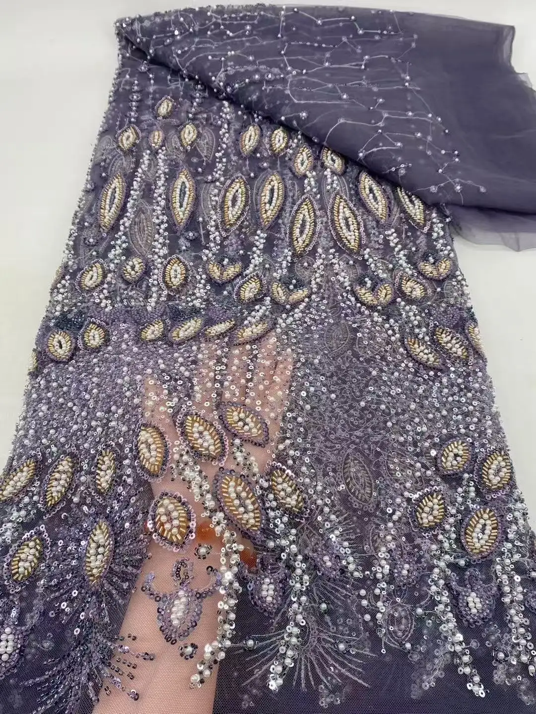 아프리카 헤비 비즈 레이스 원단 2025 고품질 나이지리아 스팽글 자수 프랑스 튤 원단 웨딩 파티용