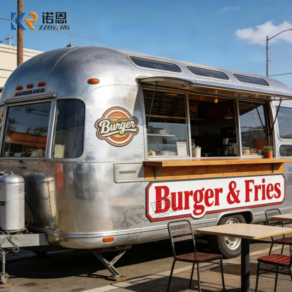 

Commercial Mobile Food Trailer with Dual Opening Service Windows Stainless Steel Kitchen for Outdoor Catering Startup Equipment