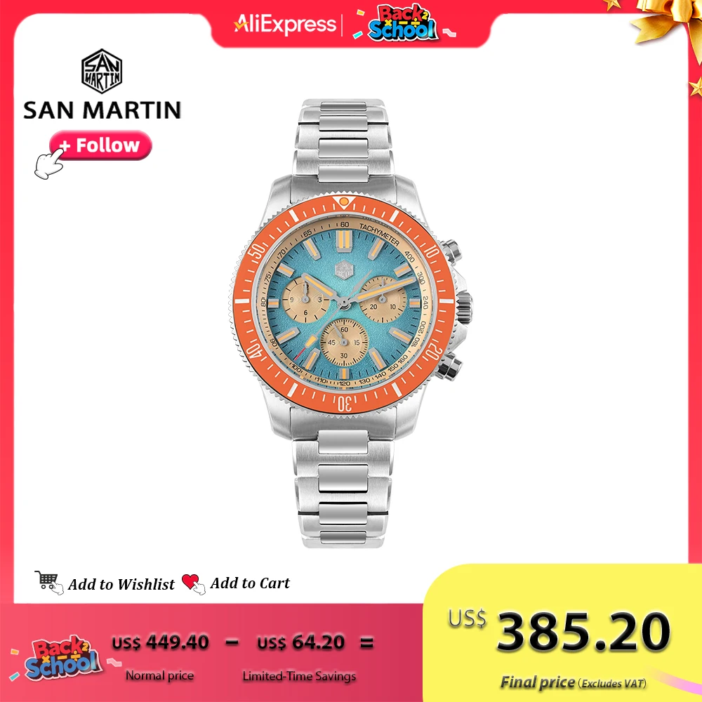 

San Martin 40mm Diver Chronograph Automatic Watch for Men Chinese Peacock SL-4801 Sapphire Luminous Waterproof 20Bar SN0118G-JS