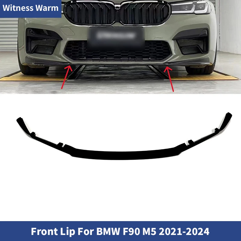 

For BMW F90 M5 2021-2024 ABS Black Carbon Look Car Front Bumper Lip Decorate Spoiler Splitter Diffuser Guard Protector Cover