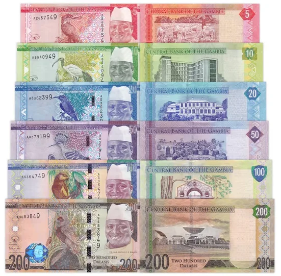 2015 Gambia 5 10 20 50 100 200 Dalasis Original Notes UNC (Fuera De uso Ahora Collectibles)