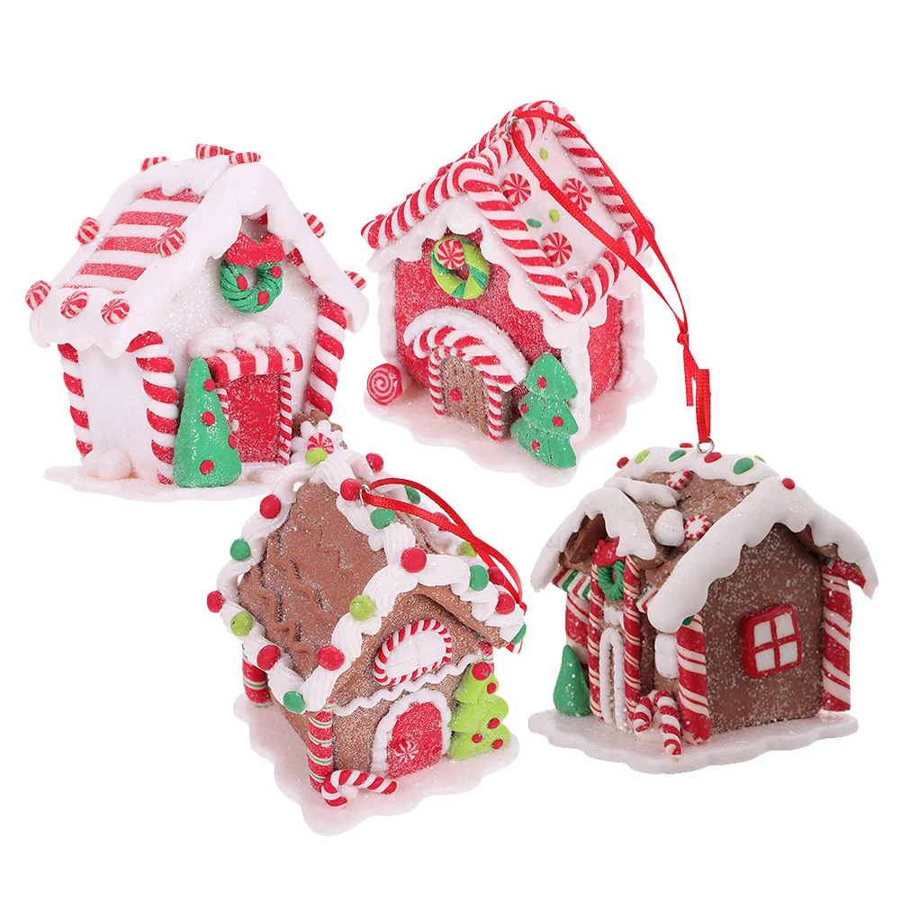 

4Pcs Hanging Christmas Gingerbread House Ornament Xmas Tree Decor Festive Holiday Seasonal Decoration for Mall Hotel Events