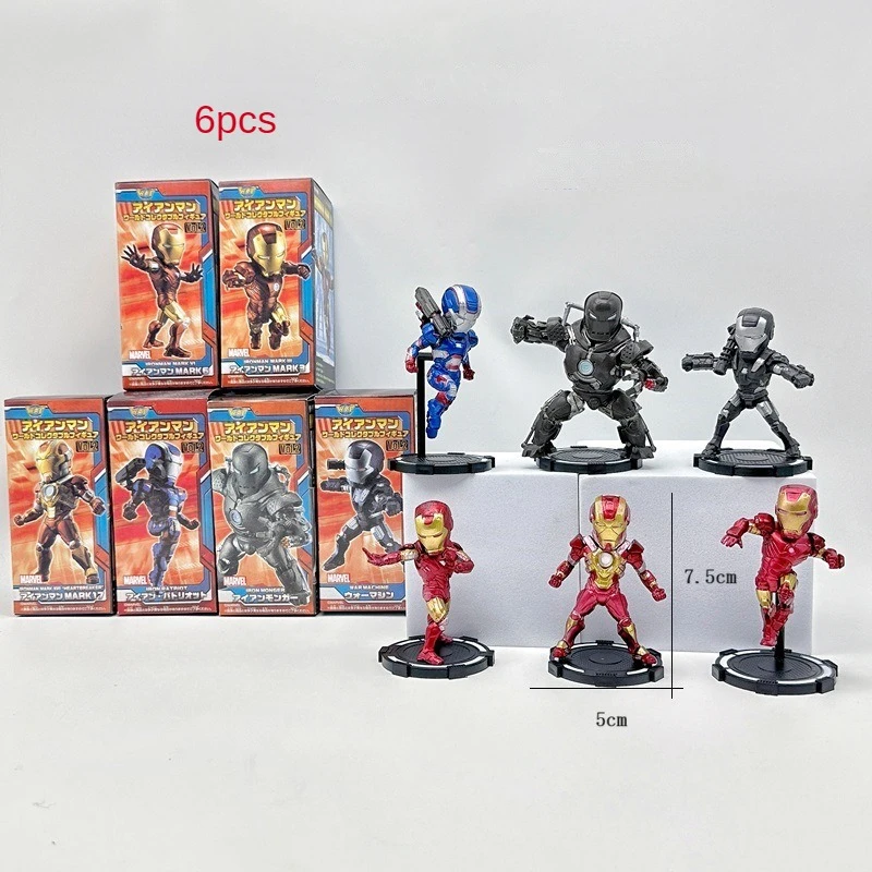 

6pcs WCF Iron Man q-version Marvel Anime Avengers 4 decoration Action Figure Toys hero Collection Model Gift for Children Boys