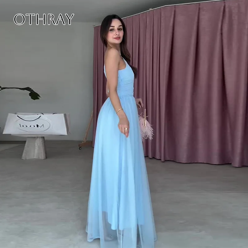 Een Schouder A-lijn Avondjurken Chiffon Vloerlengte Mouwloze Galajurken Aangepaste فساتга Byd