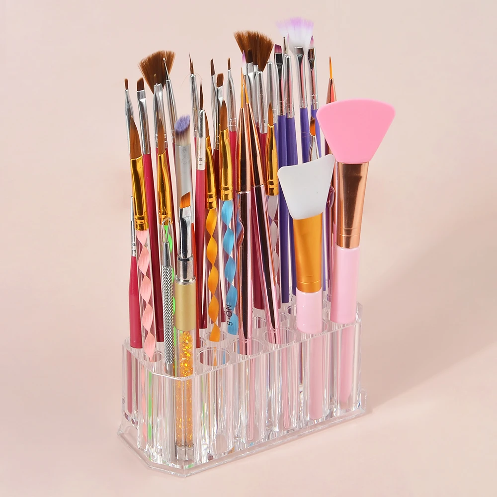 

26 Holes Nail Brush Storage Box Acrylic Clear Holder Organizer Container Face Makeup Brushes Pens Tool Kit Display Shelf Holder