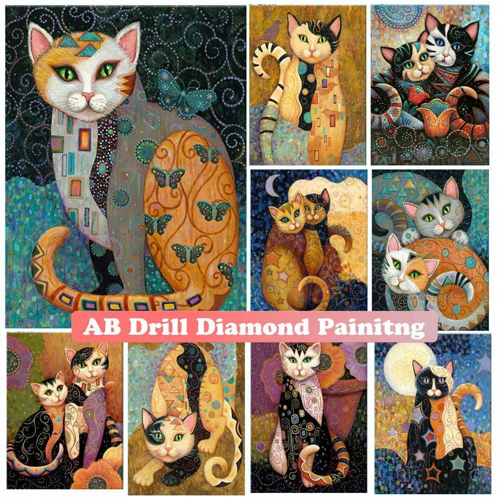 Cats By Gustav Klimt 5D Diamond Mosaic Painting Kits Famous Artwork Rhinestone Picture Diy AB Drill Art Cross Stitch Home Decor