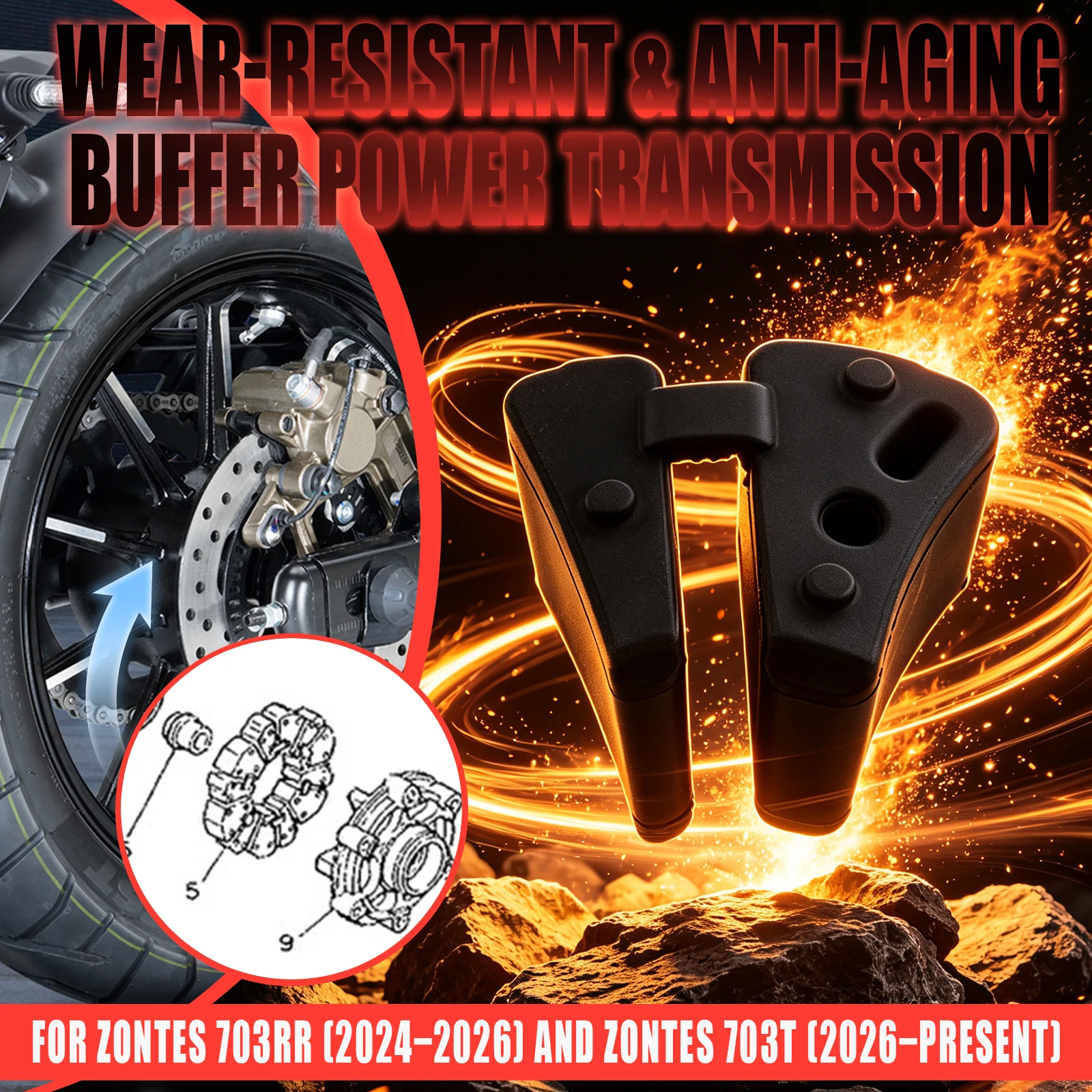 For Zontes 703RR 703 RR 2024 2025 2026 703T 2026 Motorcycle Rear Wheel Hub Rubber Buffer 1096800-038000