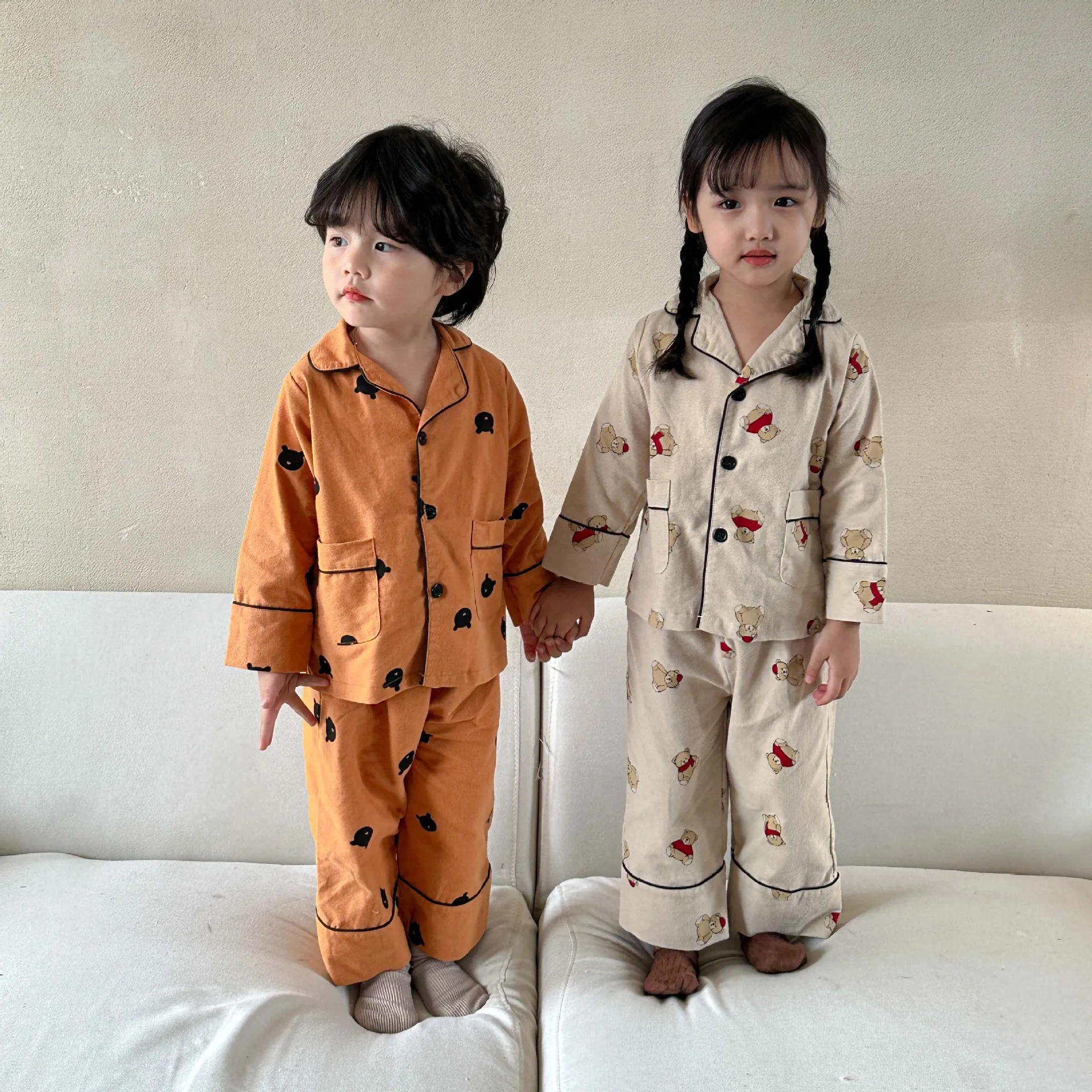 Cartoon Bear Kids Pajama Sets Children\'s Clothing Cotton Pajama Set for Boys Girls Spring Autumn Home Clothing Two-piece Set