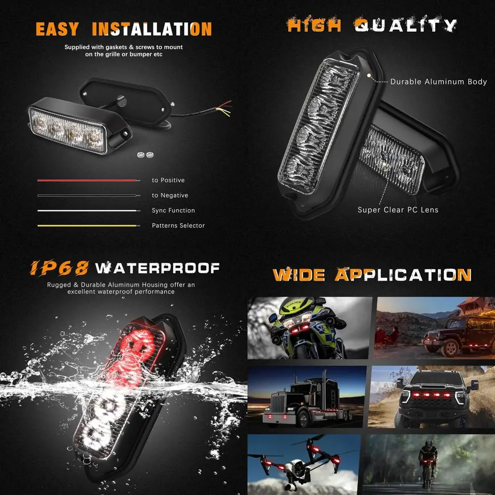 

Dual-Color LED Strobe Lights for Vehicles, Emergency Warning Beacons, Suitable for Trucks, Cars, Motorcycles, and More