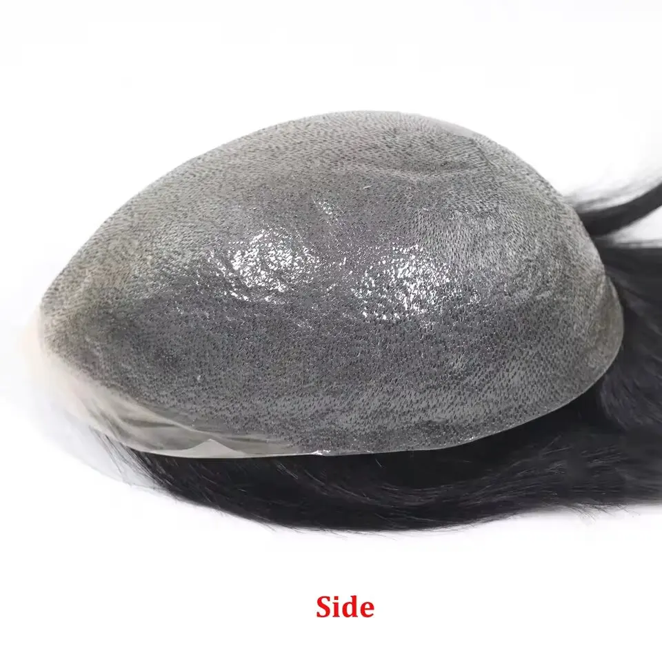Men Bald patch 100% Human Hair PU Hair piece Invisible Extensions Super Thin Skin Natural Black Short Hair Pieces Wigs for Male