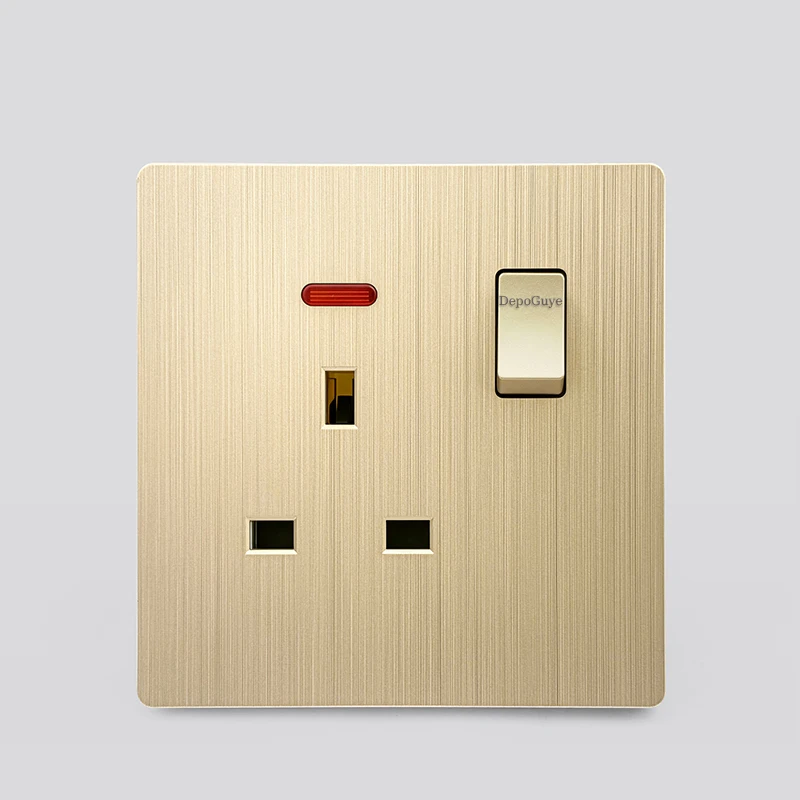 Luxe geborsteld goud ultradunne wand 1/2weg lichtschakelpaneel, EU FR stopcontact, UK universele 3-pins USB C-aansluiting AC 110-250V