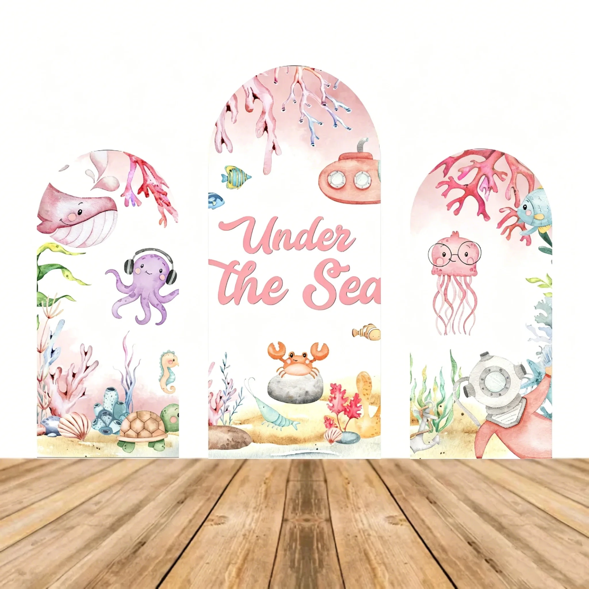 Under the Sea Custom 2-sided Background Children Kids Happy Birthday Cake Dessert Table Photo Backdrop Chiara Arch Cover Props