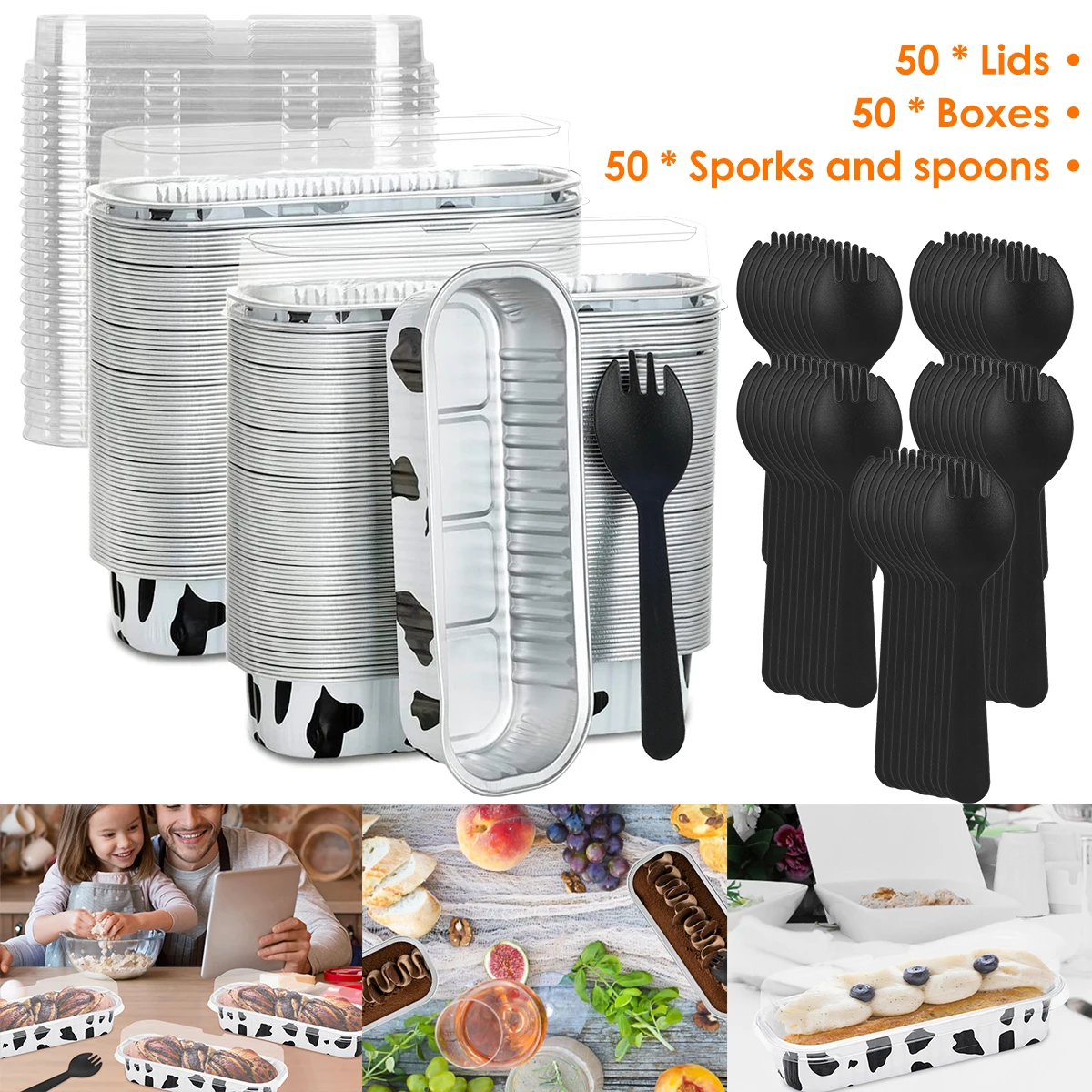 50 件 Mini Cake Pans Kit with Lids and Spoons 200ml Non-Stick Foil Baking Pans Tins Aluminum Foil Loaf Pans