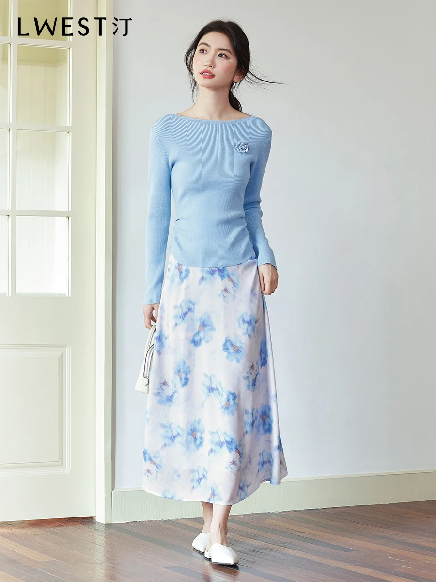 

Ele Knitted Top for Women Rose Decoration 3D Emed Gathered Slimming Spring 2025 New Arrival Straight Cut Commute Sle