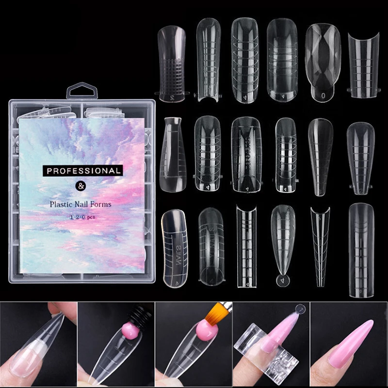 120Pcs Extension Gel Nail Forms Molds With Scale Builder Coffin Nail Fake Tip For Gel Manicure Nail Art Design Salon DIY At Home