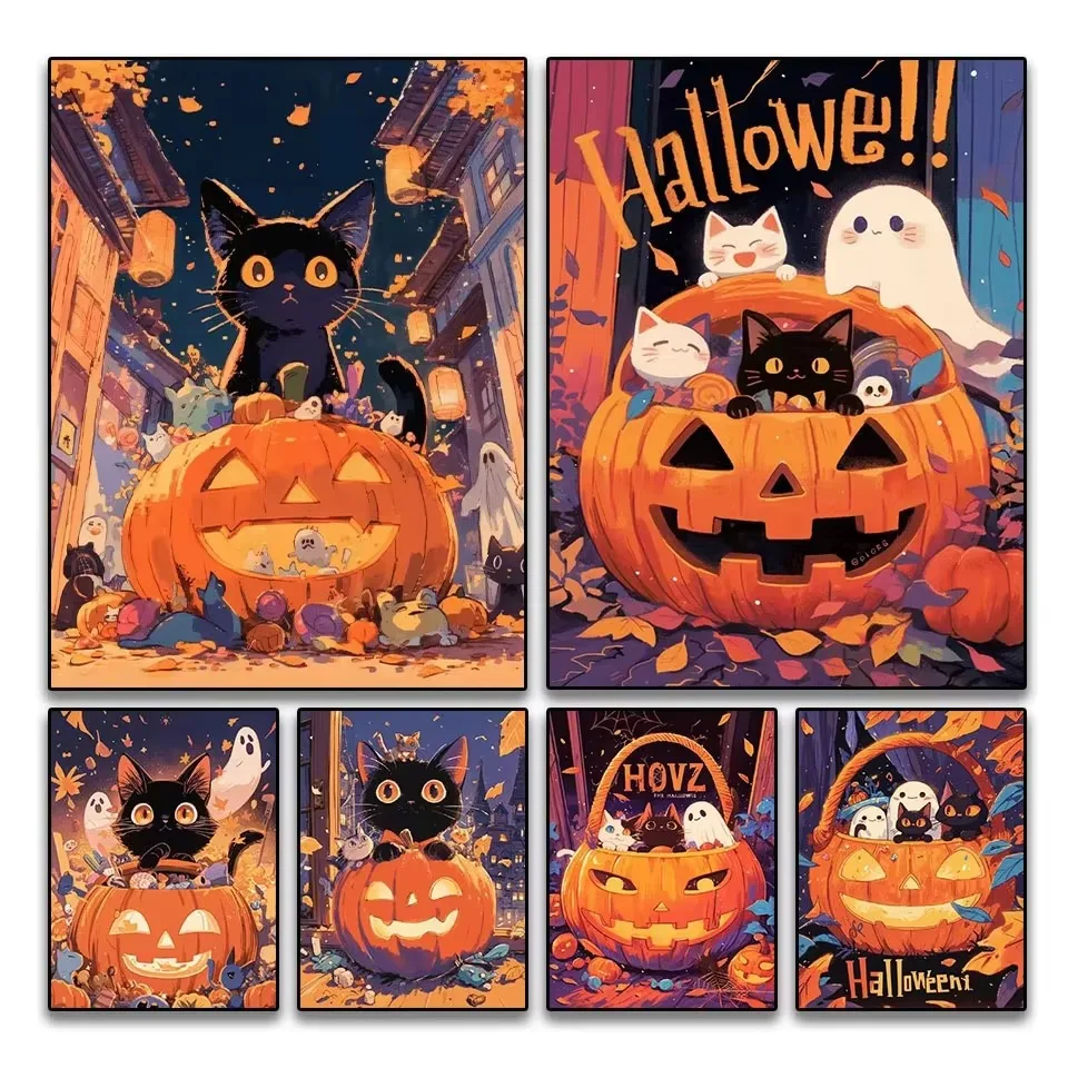 Halloween Cartoon Ghost and Black Cat Jigsaw Puzzles 500/1000/1200/2000PCS Handmade Art Exquisite Home Decor Gift No Frame