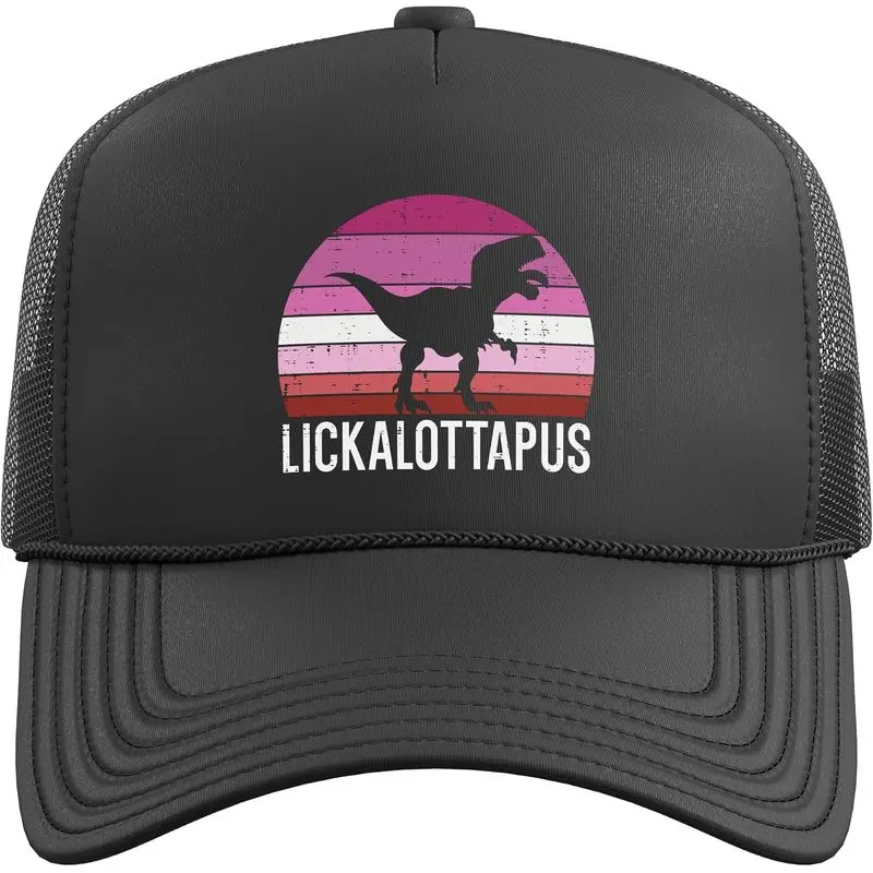 Lesbian Dinosaur Lickalottapus LGBTQ Pride Flag Trex Women Trucker Hat with Adjustable Mesh Back