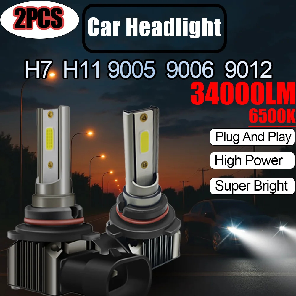 

H7 H11 9005 9006 9012 LED Car Headlight Bulbs 34000LM Super Bright 6500K White Auto Front Lamps Plug And Play 12V High Power