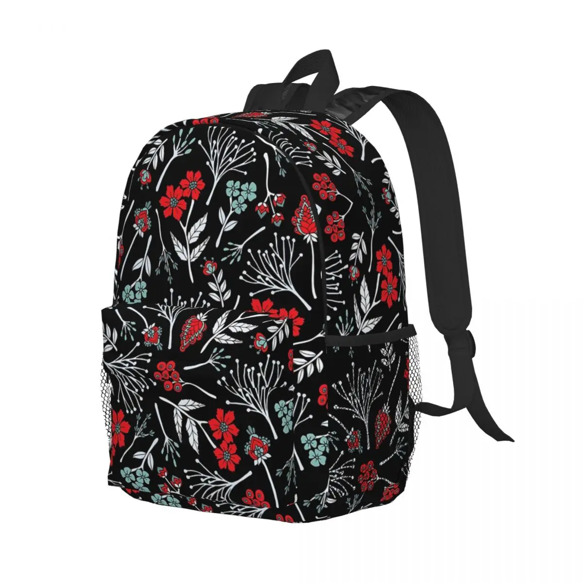 Mochila para crianças, mochila para laptop, bolsa de ombro, vermelho brilhante, branco, azul claro e preto mochilas florais, meninos e meninas