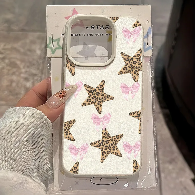 الوردي ستار ليوبارد طباعة بولي TPU نمط سيليكون جراب هاتف آيفون 17 16 15 برو ماكس 14 13 12 11 XS X XR 16E 16 Plus 17 غطاء الهواء