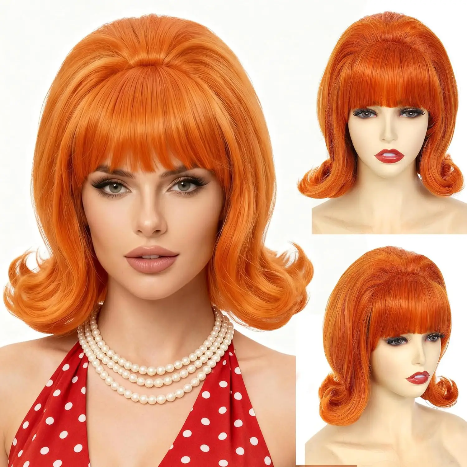 HAIRJOY Kunsthaar-Perücke, kurzer Bob mit Pony für Damen, 60er- und 70er-Jahre-Retro-Bienenstock-Bouffant-Perücken, Vintage-Kostümperücke für Halloween – Detail 11